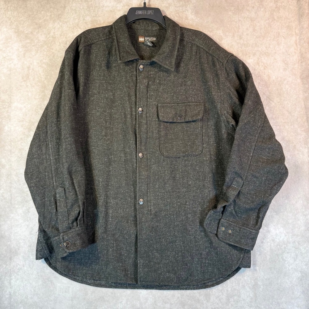 Banana Republic Cabinwear Shirt Jacket Mens Large Charcoal Solid Wool Blend Zip